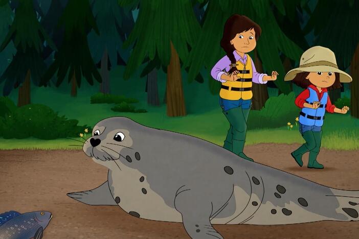 Molly trains for a cross-country ski race./A hungry seal sneaks into Molly's boat!