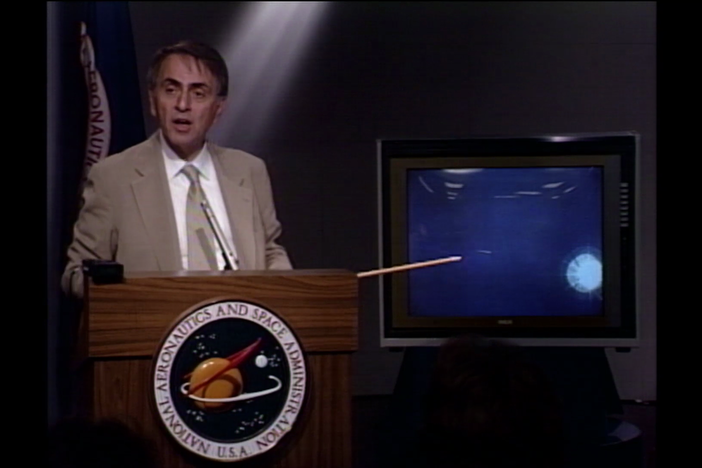 Carl Sagan describes the famous pale blue dot photograph that Voyager took in 1990.
