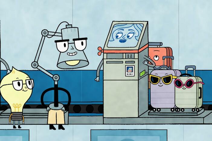 Watt learns all about how airports work on his way to Movieville with his dad.