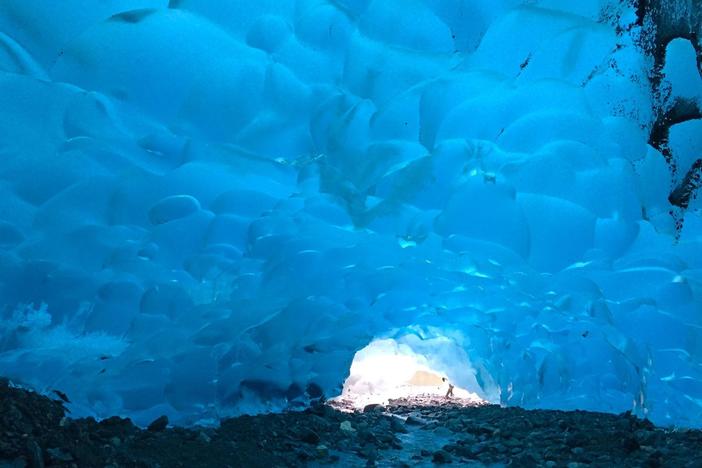 Mendenhall Glacier is constantly moving, flowing downhill.