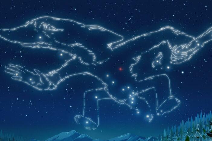 Molly and Tooey get lost in the wilderness./Molly uses the constellation Nek’eltaeni for navigation.
