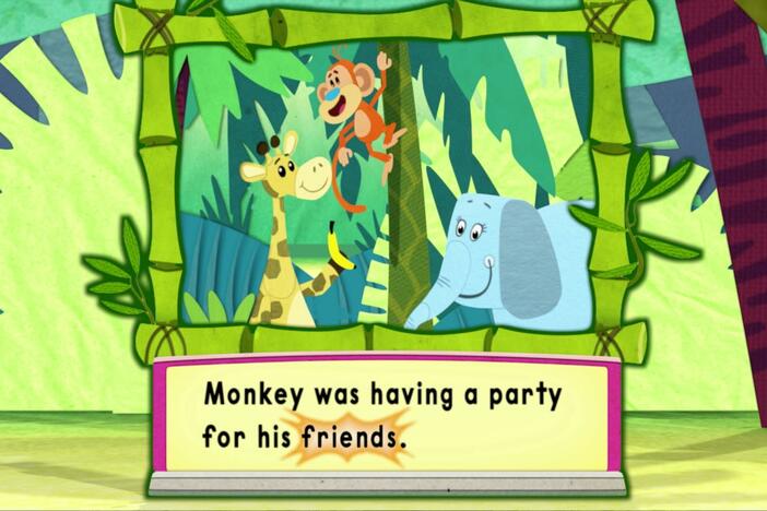 The Super Readers land in "The Banana Mystery" and read the story spreads.