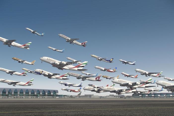 Explore a midair metropolis of a million people on flights that crisscross the world.
