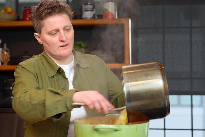 Watch chef April Bloomfield make Marcella Hazan’s tomato sauce with onion and butter.