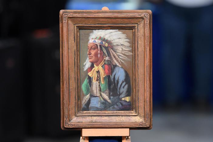 Appraisal: John Hauser "Joe Black Fox" Painting, ca. 1900, from Cleveland Hr 3.