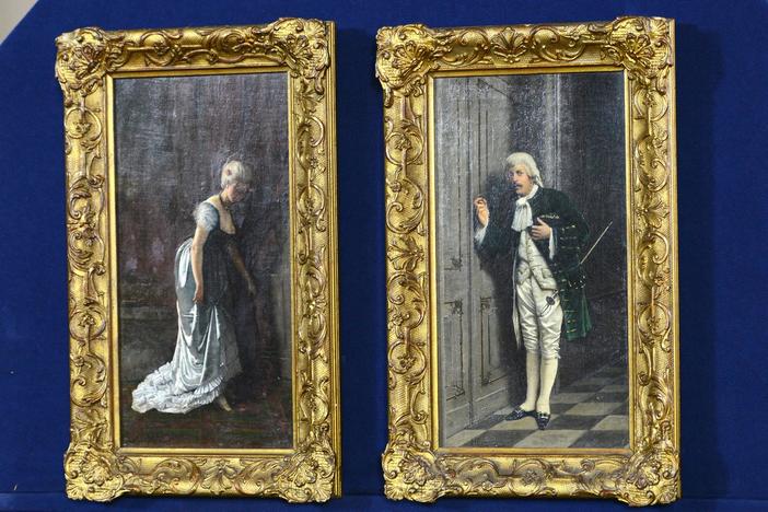 Appraisal: Achille Glisenti Diptych Oil Paintings, ca. 1900, in Newport, Part 4.