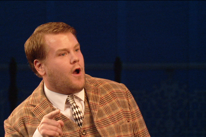 James Corden performs a slapstick scene from "One Man, Two Guvnors."