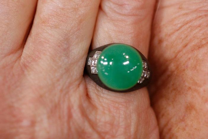 Appraisal: Marsh Steel, Jade & Diamond Ring, ca. 1950