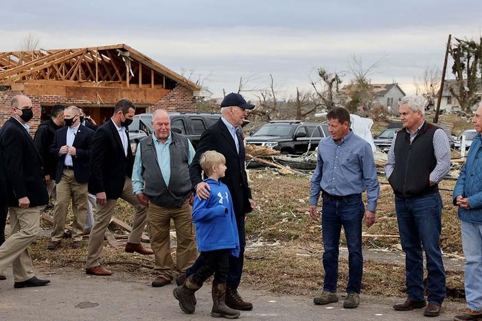 President Biden  visited communities devastated by the tornadoes in Kentucky.