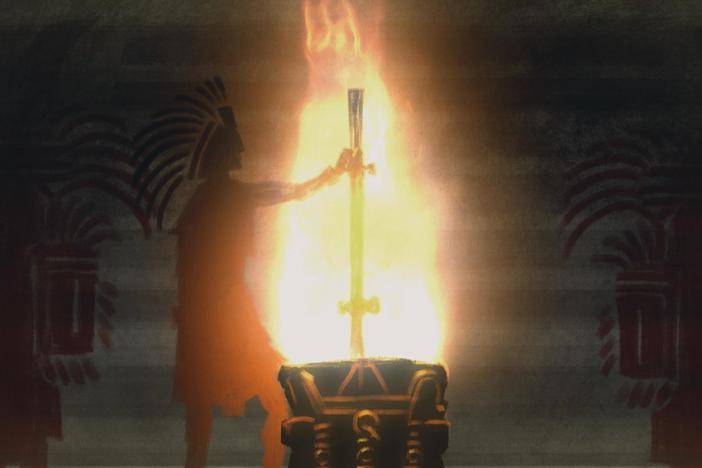 The gods gather in Teotihuacan to sacrifice themselves in order to create the world.