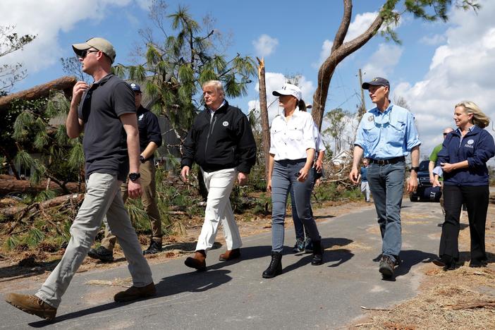President Trump toured a Gulf Coast ravaged by Hurricane Michael on Monday.
