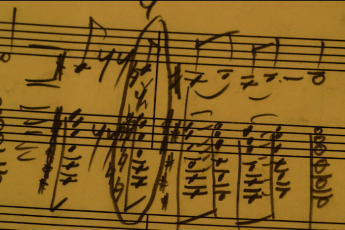 Hear music from the Broadway show "Sweet Smell of Success" and see the marked score.