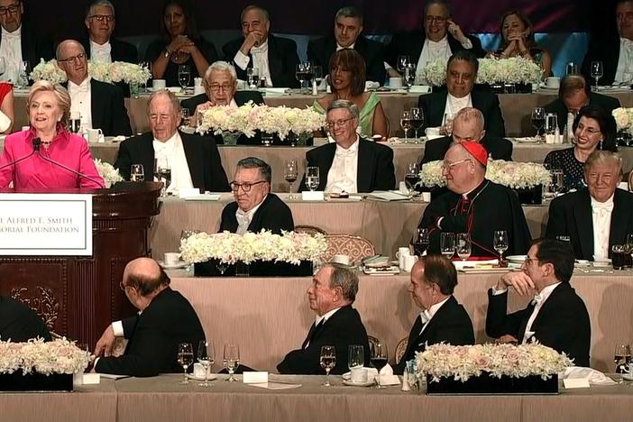 Donald Trump and Hillary Clinton trade jabs at annual New York City event. 
