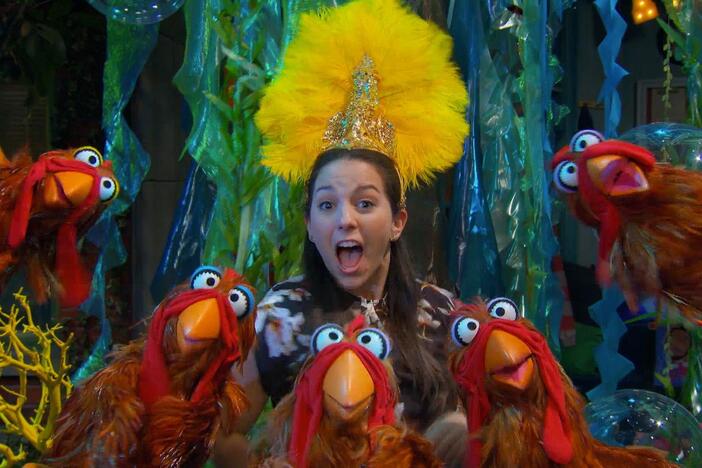 Nina from Sesame Street sings a song about how turtles and birds both lay eggs.