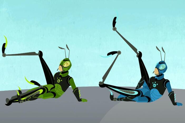 Aviva creates a Grasshopper Creature Power Suit.