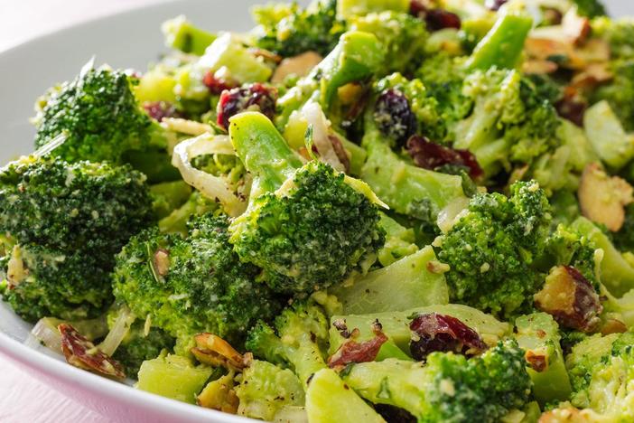 A new broccoli salad, radishes with yogurt-tahini sauce and watermelon salad.