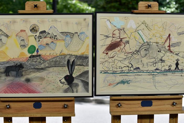 Appraisal: 1877 & 1976 Roy De Forest Mixed-media Artwork