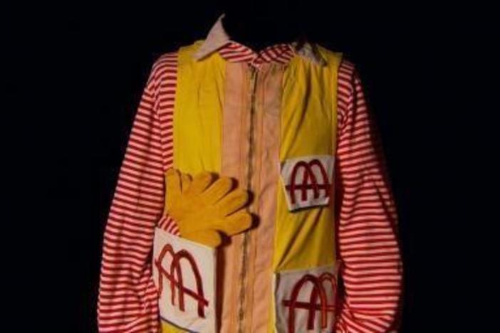 Elyse Luray examines a complete Ronald McDonald costume. Was this costume the first?