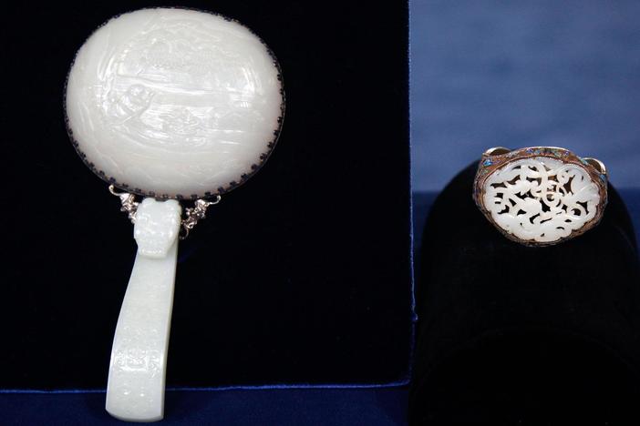 Appraisal: Chinese White Jade Garment Hook & Plaque with Pendant Bracelet