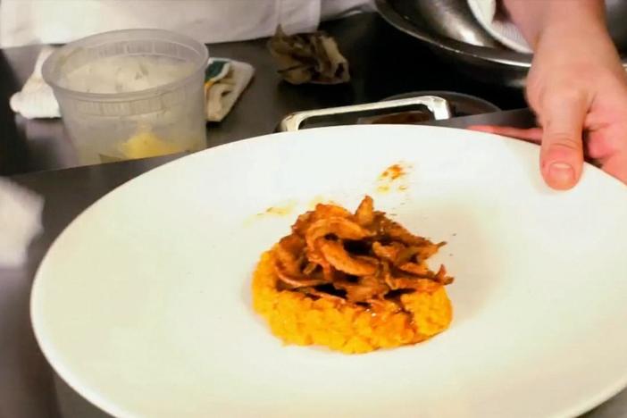 Vivian demonstrates her updated version of pork cracklins featuring sweet potatoes.