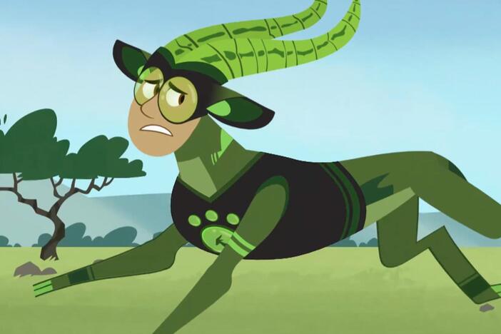 Chris runs from a cheetah while the gang analyzes its creature powers.
