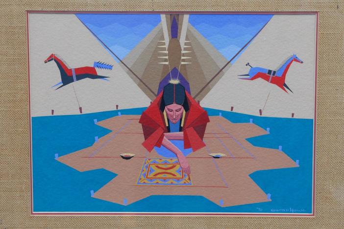Appraisal: 1970 Oscar Howe "Skin Painter" Painting, from Rapid City Hour 3.