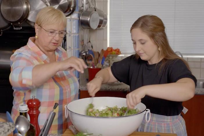 Watch Lidia and former foster child, Kristin Thomas, prepare a Chopped Salad together.