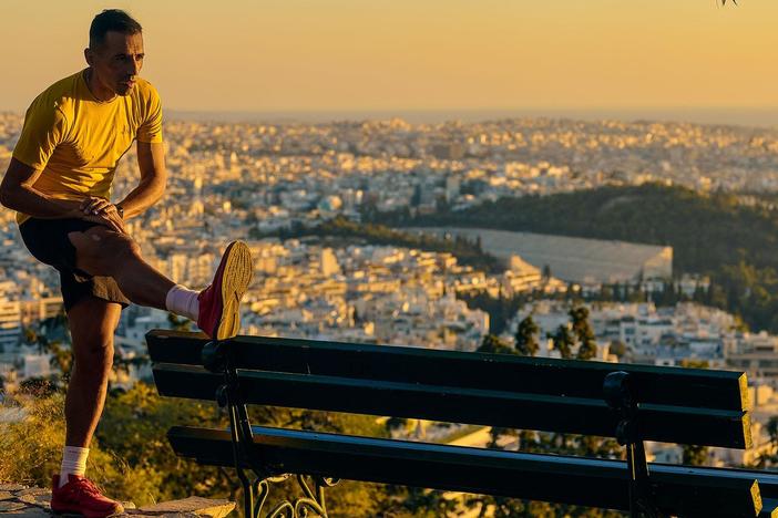 Elite athlete trains in Athens at night to avoid the punishing daytime heat of summer.