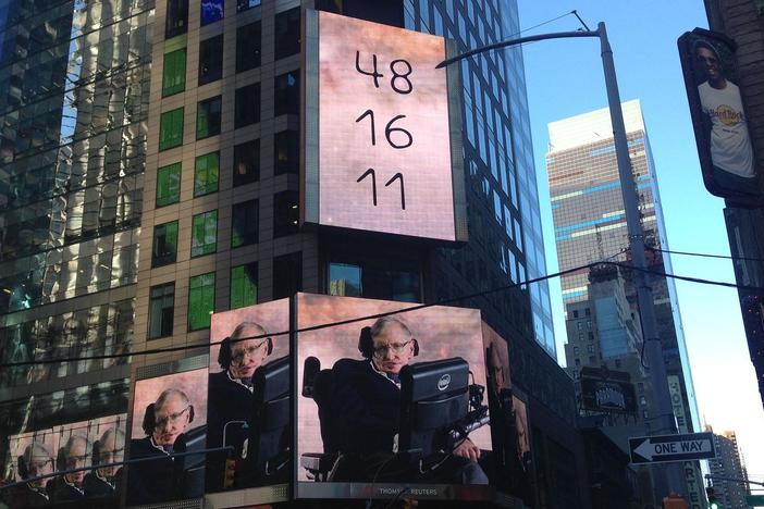 Stephen Hawking makes a viral appearance in Times Square.