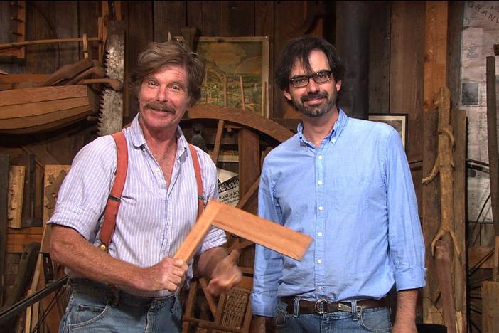Christopher Schwarz shows Roy Underhill how to measure up with an English try square. 