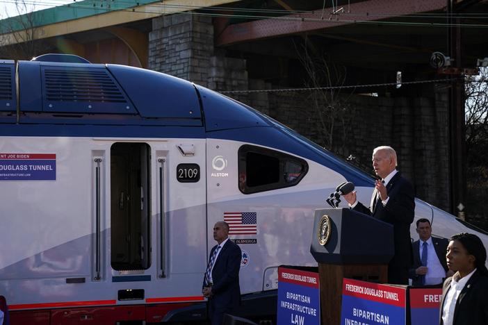 Biden highlights infrastructure spending at century-old train tunnel due for replacement