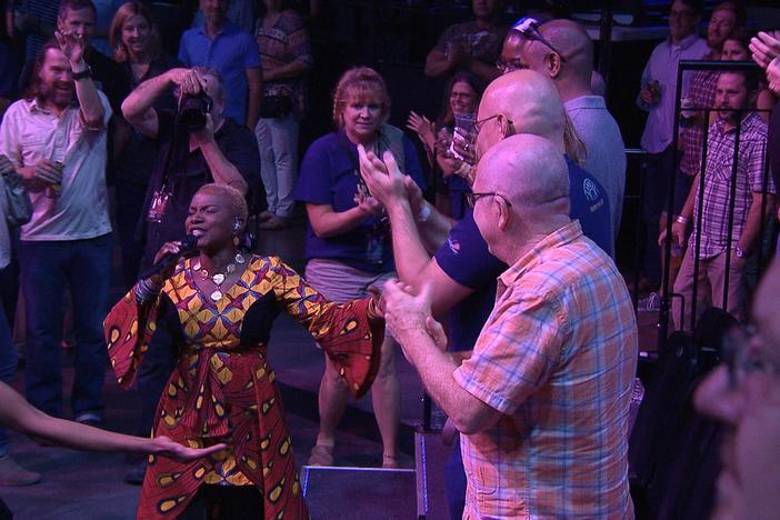 Angélique Kidjo celebrates her music with the ACL crowd.
