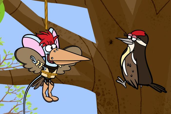 Dressed as a Woodpecker, Squeeks disovers why the birds keep pecking at Hal's dog house. 