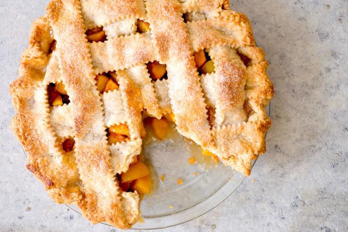 Hosts Bridget Lancaster and Julia Collin Davison make a Fresh Peach Pie.