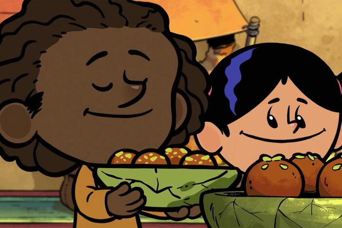 Ravi Shankar shows Yadina that it can feel good to share her culture.