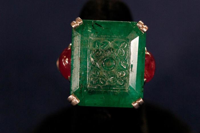 Appraisal: Carved Emerald & Ruby Ring, ca. 1925