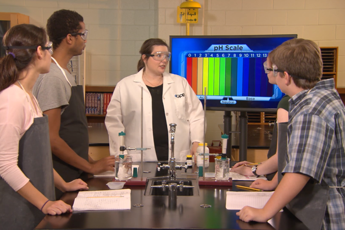 The students begin a titration lab.