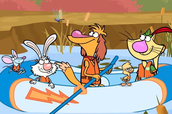 Can Nature Cat and the little duckliing try to overcome their fear of water together? 