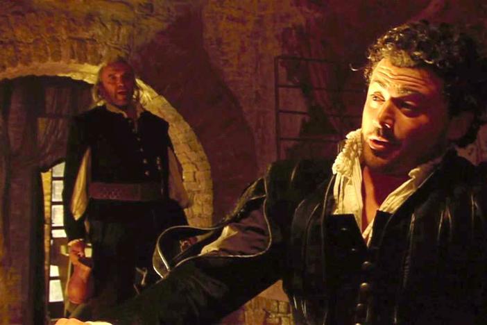 Vittorio Grigolo as the womanizing Duke of Mantua sings the classic operatic canzone