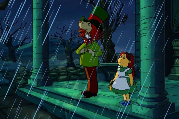 Muffy and Bailey find shelter from the rain, but they're not alone…