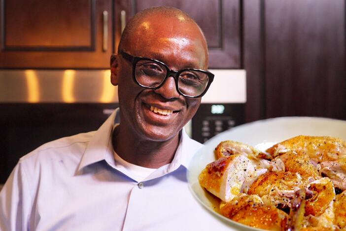 Watch chef Shola Olunloyo make Marcella Hazan’s simple roast chicken with lemons.