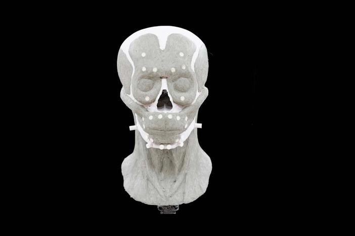 Christian Corbet explains his work on the 3D print of Tutankhamun's skull.