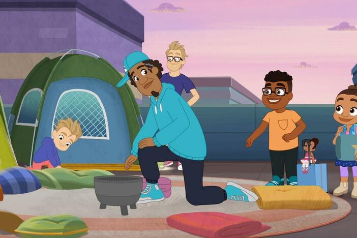 Alma arrives at the Community Center for a special campout on the roof with her friends.