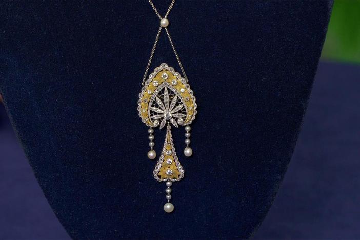 Appraisal: Diamond & Pearl Pendant Necklace, ca. 1915