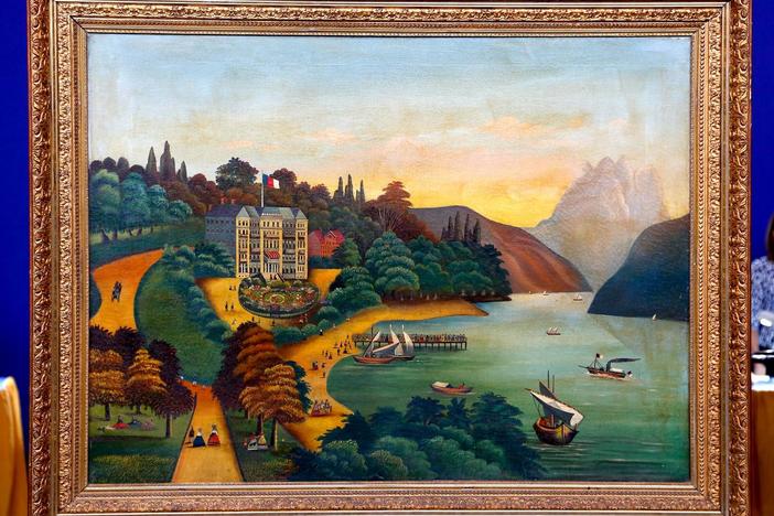 Appraisal: Folk Art Oil Painting, ca. 1880, from Anaheim Hour 1.
