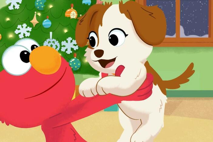 Elmo is determined to make it the best Christmas ever for his puppy, Tango.