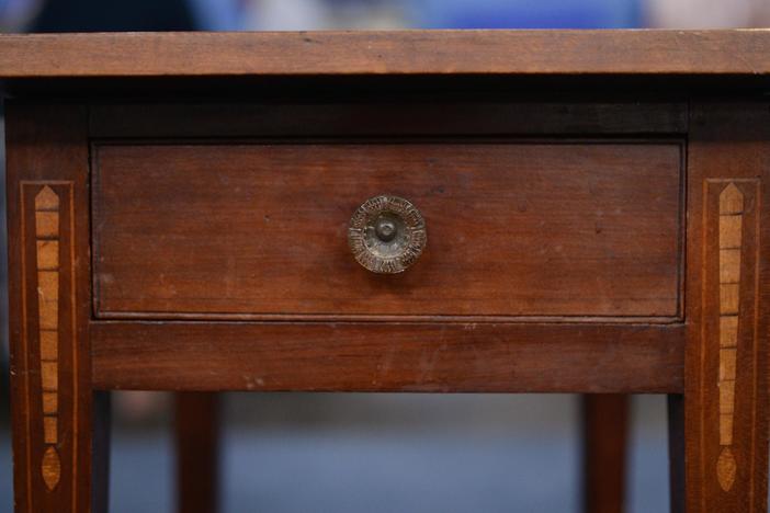 Appraisal: Inlaid Cherry Work Table, ca. 1810, from Charleston, Hour 1.