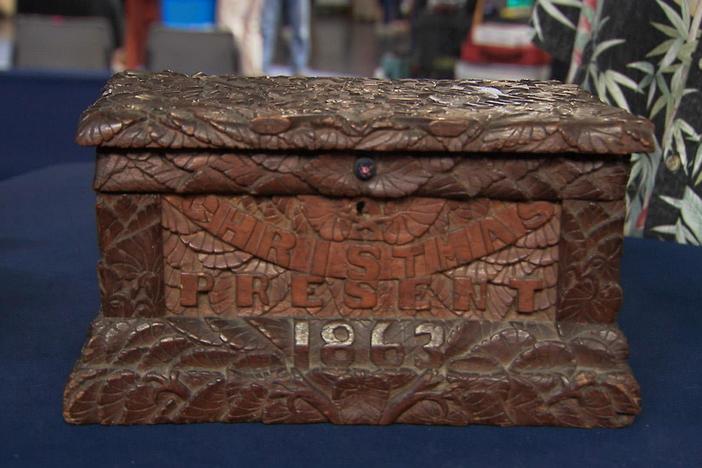 Appraisal: 1863 S.D. Ramsdell Carved Wooden Box, from Junk in the Trunk 5, Hour 1.