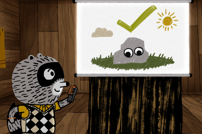 Carl shows his friends the right way to play with pet rocks.