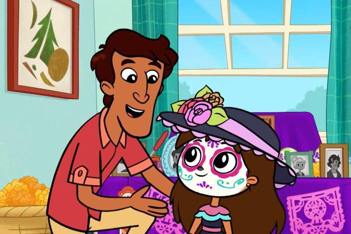 Rosie celebrates Dia de Muertos./Rosie celebrates Lunar New Year with The Lius.
